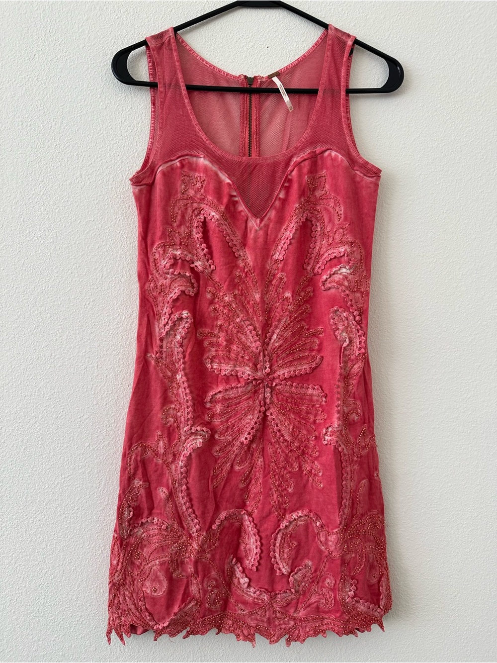 Free People Coral Beaded Tank Mini Dress